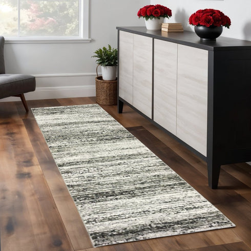 2' X 8' Gold And Slate Abstract Runner Rug